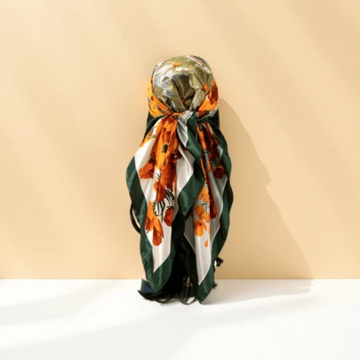 1pc Women's 90cm Satin Oil Painting Printed Scarf, Suitable For Daily Use As Headscarf Or Shawl Bandana Headband Fashion Hairband