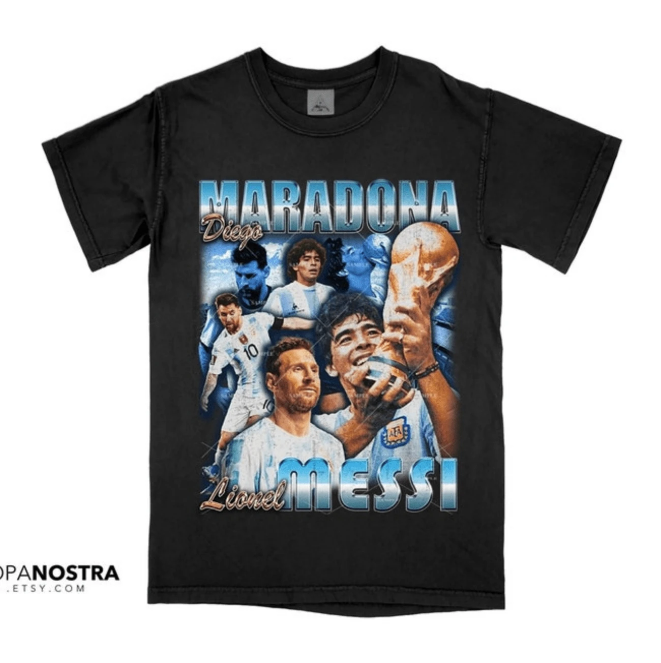 Maradona Shirt_ Vintage Bootleg Style Tee - Argentina World Cup - Black - View 1
