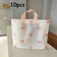 100/50/20/10pcs Heart Pattern Thick Plastic Gift Bags, Reusable, Large Grocery Shopping Tote Bags, Birthday Surprise Gift Packaging. Love Heart Matte Finish Handbags, Elegant Matte Craftsmanship, Convenient Handheld Design, Easily Create A Ceremonial Gifting Atmosphere For Birthdays, Weddings, Bridal Showers, Baby Showers, Halloween, Christmas, Thanksgiving - Multicolor - View 12