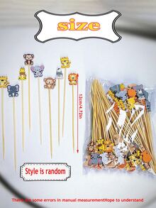 100支装 - 竹制鸡尾酒签，4.7英寸丛林动物造型，适用于鸡尾酒搅拌、食品签、装饰牙签、开胃菜、蛋糕装饰、水果、甜点、婴儿派对、生日派对、婚礼、派对用品 - 彩色 - 查看 4