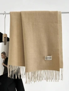 1pc Reversible Solid Color Thick Faux Cashmere Versatile Neck Warmer Scarf, Suitable For Autumn/Winter - Camel - View 3