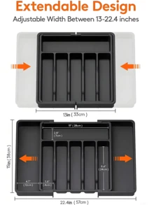 Adjustable Design: This Cutlery Organizer Features A Telescopic Design, Adapting To Various Drawer Sizes And Shapes. It Measures 13 Inches Wide When Folded And Expands Up To 22.4 Inches When Fully Extended.
Organized Cutlery Storage: The Cutlery Tray Has 6-8 Compartments, Providing Ample Storage Space For Spoons, Forks, Knives, And Other Utensils.
Sturdy And Durable: Made From High-Quality PP Material, This Kitchen Drawer Organizer Is Built To Last.
Multifunctional Use: Say Goodbye To Clutter In Your Drawers Or On Your Countertops. This Convenient Organizer Is Designed To Store A Variety Of Small Items.
Thoughtful Design: The Unique Groove Design Allows For Easy Access; The Buckle Design Ensures Smooth Sliding, Easy Adjustment, And Prevents The Dividers From Shifting. - 彩色 - 查看 7