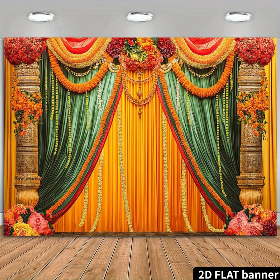 2D平面，1件套排灯节祭祀照片背景布，适用于杜尔迦女神节、传统祭祀台等场合。 - 彩色 - 查看 1