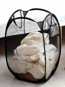 سلة غسيل مصنوعة من شبكة بمقبض - مثالية للسكن الجامعي والسفر والحمام - مصنوعة من البوليستر، قابلة للطي، لتخزين الملابس القذرة (لون عشوائي) - متعدد الألوان - مشاهدة 5