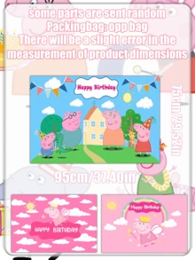 Peppa Pig Cenário de decoração com tema de desenho animado para o pano de Bottom do banner de aniversário - Multicolorido - Visão 4