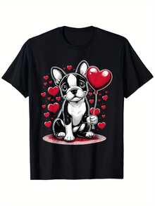 Boston Terrier Dog Valentine's Day Dog Owner Valentine's Day T-Shirt, 100% Cotton, Fabric Weight 180g, Men's Gift For Female Friends And Family, S-XXXL, Black - Black - View 8