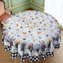 1pc/36pcs Lemon & Floral Pattern Wrinkle-Resistant Tablecloth, Embossed Edge, Rectangular/Round, Multiple Sizes, Polyester Fabric, Indoor Dining/Outdoor Party