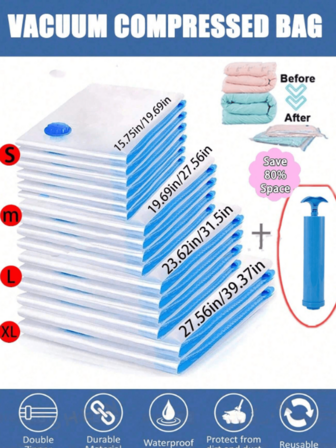 1pc/Set Space Saving Vacuum Storage Bags, Extra Large Vacuum Seal Bags With Travel Hand Pump, Vacuum Compression Bags For Clothes, Bedding, Blankets, Closet Organization, Large Capacity Cosmetic Bags, Makeup Bags For Lipsticks, Makeup Brushes, Skincare, Phones, Coins, Small Items, Multipurpose For Home, Gifts, Vacation, Holidays (Halloween, Christmas), Bohemian Style