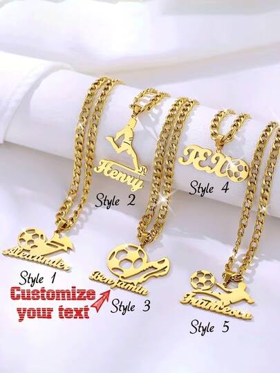 Anpassat namnhalsband, personligt fotbollshänge, trendigt sporttillbehör, trottoarkantkedja i rostfritt stål, unisex tillbehör för matchdagen, bästa presenten till idrottare och fans, examenspresent, lämplig för män, lagandatillbehör, sportfantillbehör, trendigt sporttillbehör, elegant hängedesign, hållbart och högkvalitativt hänge, personligt hänge, present till idrottare, fotbollsfan