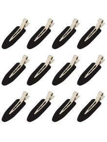 12Pcs No Bend Hair Clips- No Crease Hair Clips Styling Duck Bill Clips No Dent Alligator Hair Barrettes For Salon Hairstyle Hairdressing Bangs Waves Woman Girl Makeup Application (Black), Claw Clips, Hair Slide, Head Accessories, Hair Accessories For Women - Multicolor - View 1