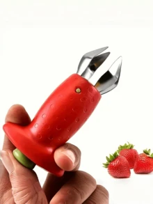 1pc Stainless Steel Strawberry Huller | Red Handle Strawberry Stem Remover, Easy To Use Kitchen Prep Tool For Removing Fresh Strawberry Stems - Multicolor - View 5