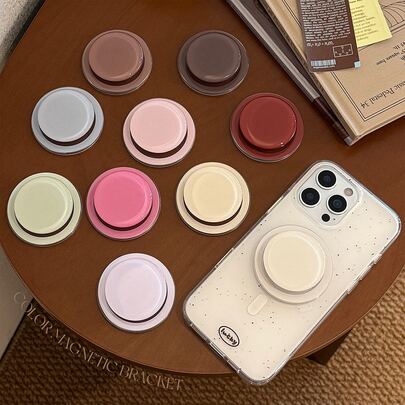 Minimalist Solid Color Magnetic MagSafe Phone Holder, Candy Color, Extendable, Elegant Design, Compatible With IPhone 11/12/13/14/15/16/17 Compatible With IPhone, Android Phone, Gift For Birthday, Family, Friends Gifts Birthday Push-Pull Phone Grip Phone Accessories