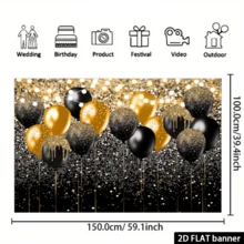 2D Flat 1pc Photography Backdrop, Black And Gold Glitter Background, Suitable For Birthday, Wedding, Prom, Graduation Photography Backdrop, Party Glitter Gold Black Balloon Party Decor, Photo Booth - Black - View 6
