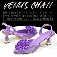 Venus Chan Elegant Light Purple Rose Floral Rhinestone Pointed Toe High Heels, Matching Color Sandals And Handbag Set - Perfect For Women's Fashion, Parties And Weddings - Mauve Purple - View 7