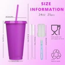 KAFUFU 25 Pack Plastic Tumblers With Lids And Straw, Reusable Cups With Lids And Straws Colorful Cups For Cold Drink Iced Coffee, Plastic Tumbler Bulk For Party Birthday Gifts (24 Oz, Stylish Colors) - 25pc 天藍色 - 查看 3