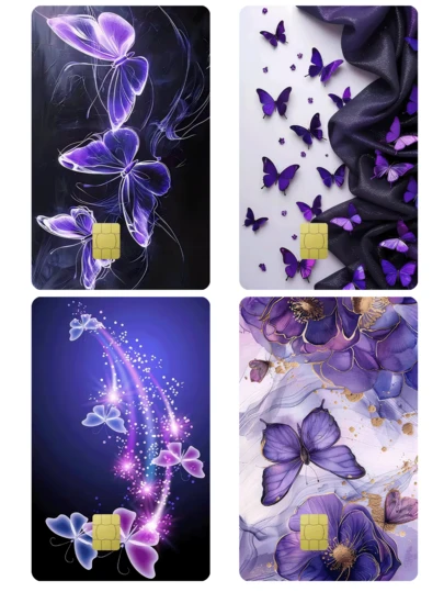 1pc Purple Butterfly Credit Card Sticker, Romantic Floral Garden Style Decor, Valentine's Gift, PVC Material Anti-Fingerprint Anti-Scratch, Suitable For Men, Women, Couples, Small Chip Card, Bank Card, Credit Card, Transportation Card, Student ID Card DIY
