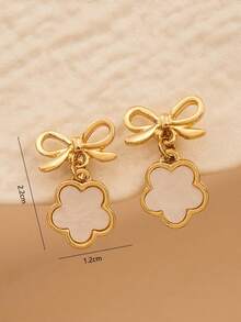 1 Pair Minimalist Cute Bow Flower Clip-On Earrings, Versatile For Daily Wear - one-size - View 4