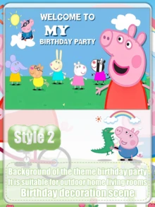 Pano de Bottom de Aniversário com Tema Cartoon Peppa Pig, Decoração de Bottom de Festa com Tema Cartoon - Multicolorido - Visão 12