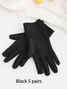 1 Pair Thin White Polyester Fingerless Gloves, Etiquette, Performance, Wedding Gloves, With 3 Stripes And Buckle Closure, Unisex Fingerless Gloves - White - View 15