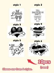 10/20/30/60 片装哥特式婚礼临时纹身贴纸，伴娘礼物，哥特浪漫风格，万圣节，爱情纹身贴纸，婚前惊喜，至死不渝主题派对礼品，单身派对临时纹身贴纸，定制临时纹身贴纸，情人节礼物，结婚礼物，婚礼配饰，伴娘礼物，圣诞礼物，圣诞装饰，感恩节礼物，新年礼物，派对装饰 - 彩色 - 查看 11