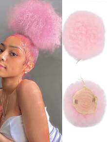 Perucă sintetică creț Afro, cu coadă de cal, cu extensii, fibră de înaltă temperatură, cu onduleuri scurte, cu șnur, Afro Puff, pentru femei, folosită zilnic, pentru petreceri, cosplay și cadouri de Anul Nou, negru, cafea, maro, roz, albastru, colorat, păr - Multicolor - Vizualizare 9