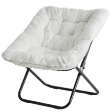 Saucer Chair For Adults, Teens, Faux Fur XL Circle Chair For Bedroom, Dorm & Gaming, Foldable Comfy Accent Seat For Small Spaces, Oversized Style Thick Padded Meatal Frame - 白色 - 查看 6