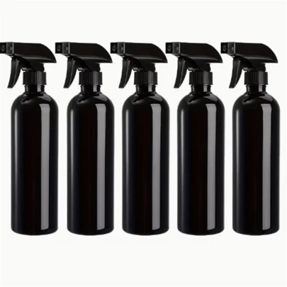 Black Reusable Spray Bottle With Cap, Featuring Fine And Coarse Mist Nozzles, Ideal For Home Cleaning. This Glossy Black Garden Spray Bottle Has A Flat Shoulder Design, Suitable For Alcohol, Adhesive Removers, And More.