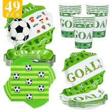1 Set Of Green Soccer Themed Disposable Plates, Napkins And Cups, Serves 8 Guests, Suitable For Birthday, Wedding, Party, Family Picnic - Multicolor - View 1