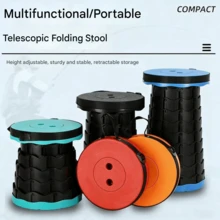 1 pieza Taburete plegable ligero y duradero con altura ajustable. Construcción resistente, adecuado para camping al aire libre, picnic, viaje, pesca, senderismo, montañismo y talla grande. Silla de plástico de alto índice cómoda. - Multicolor - Ver 1