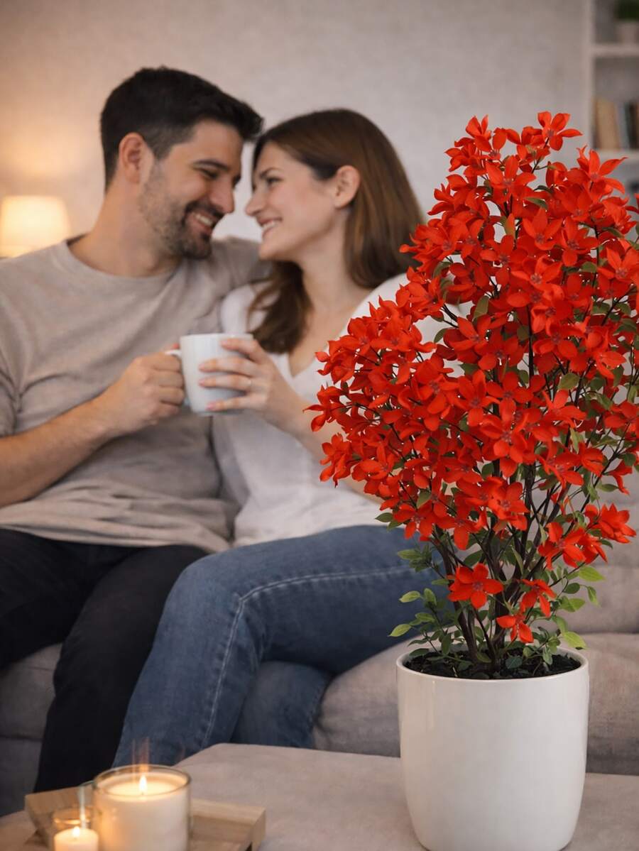 1 支 38.58 英寸大型人造丁香/樱花 - 无需维护，抗紫外线，鲜艳的红色花朵，免维护，非常适合情人节家居装饰、婚礼、礼品、家居、办公室、春夏季节、室内/室外家居装饰 | 鲜艳的人造花卉展示 - 彩色 - 查看 1