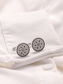 1 Pair Stainless Steel Vintage Floral Pattern Cufflinks, Casual & Business Style, Suitable For Men's Suit & Shirt Wear, Ideal Gift For Friends, Birthday - Multicolor - View 6