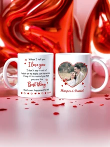 1pc Personalized Photo Mug For Valentine's Day, Customizable With Name And Photo, Romantic Heart-Shaped Design, Love-Themed Drinkware, Suitable For Couples, Spouses, Boyfriends/Girlfriends, Anniversary, Wedding, Engagement, Daily Coffee/Tea/Cocoa Cup, Meaningful Customized Mug For Home And Office Use - Couple model - View 2