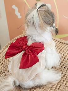 1件 LANGXINGCS 宠物连衣裙，红色蝴蝶结狗狗裙，可爱优雅薄纱猫咪连衣裙，宠物公主裙，适合中小型猫狗