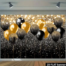 2D Flat 1pc Photography Backdrop, Black And Gold Glitter Background, Suitable For Birthday, Wedding, Prom, Graduation Photography Backdrop, Party Glitter Gold Black Balloon Party Decor, Photo Booth - Black - View 8