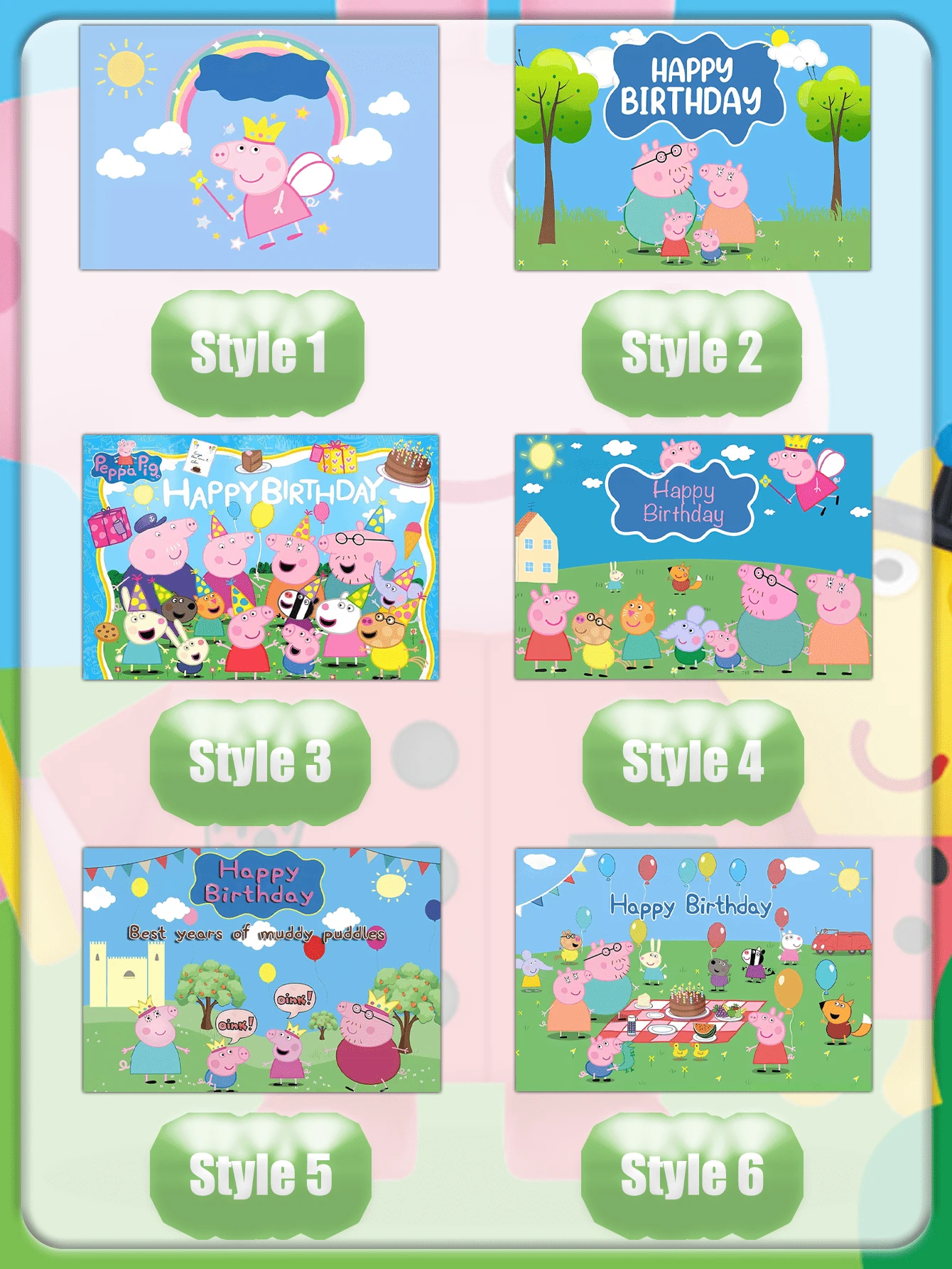 Peppa Pig Bottom de aniversário com tema de porco cartoon, itens de decoração de festa, itens de decoração de quarto e criado-mudo - Multicolorido - Visão 1