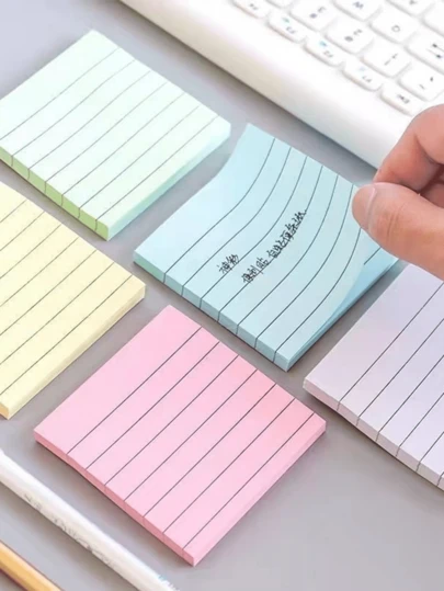 100pcs Colorful Sticky Lined Memo Notes, Convenient Office/Student Stationery, Creative Cute Sticky Notes For Message, Memo, Study