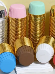 50pcs/Set Round Paper Cupcake And Muffin Baking Cups, 9 Assorted Colors, Make Baking Easier, Heat-Resistant Oil-Proof Aluminum Foil Baking Cups, Suitable For Weddings, Parties, Valentine's Day, Christmas, Halloween, Easter, Thanksgiving, Holiday Baking Supplies, Decorative Cupcake Liners. - White - View 11