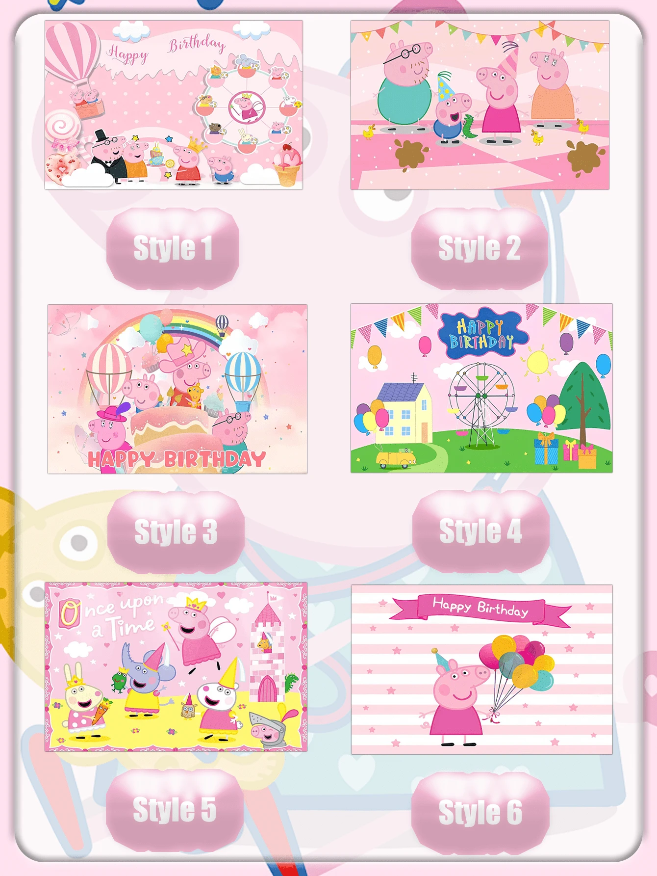 Peppa Pig Pano de Bottom com Tema de Porco Cartoon para Aniversário, Faixa de Bottom Feliz de Aniversário, Itens de Decoração para Festa de Aniversário - Multicolorido - Visão 1