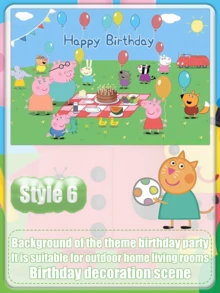 Peppa Pig Bottom de aniversário com tema de porco cartoon, itens de decoração de festa, itens de decoração de quarto e criado-mudo - Multicolorido - Visão 12