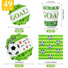 1 Set Of Green Soccer Themed Disposable Plates, Napkins And Cups, Serves 8 Guests, Suitable For Birthday, Wedding, Party, Family Picnic - Multicolor - View 2
