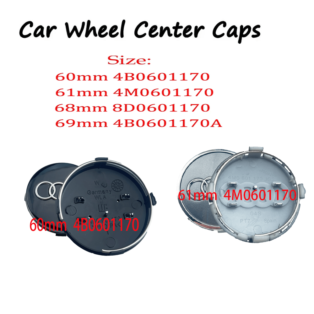 4个60mm、61mm、68mm、69mm汽车轮毂中心盖标志徽章，适用于奥迪TT B5 B6 B7 B8 8P 8V 8L C6 C7 4F A1 A3 A5 A6 Q3 Q5 A8 - 奧迪 - 查看 5