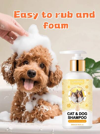 200ml Pet Shampoo, Plant-Based Gentle Formula, Softens & Deodorizes Fur, Keeps Pet Coat Smooth & Glossy, Suitable For Cats & Dogs