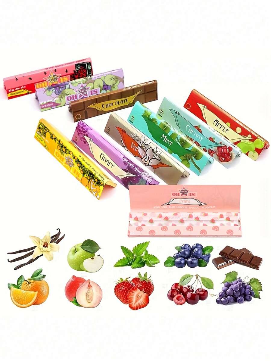 5/10 Packungen Fruchtgeschmackte Zigarettenpapiere, 110mm King Size Zigarettenpapiere, Vielfalt an Geschmacksrichtungen, langsam brennend, Raucherzubehör, Geschenk für Raucher, Valentinstag