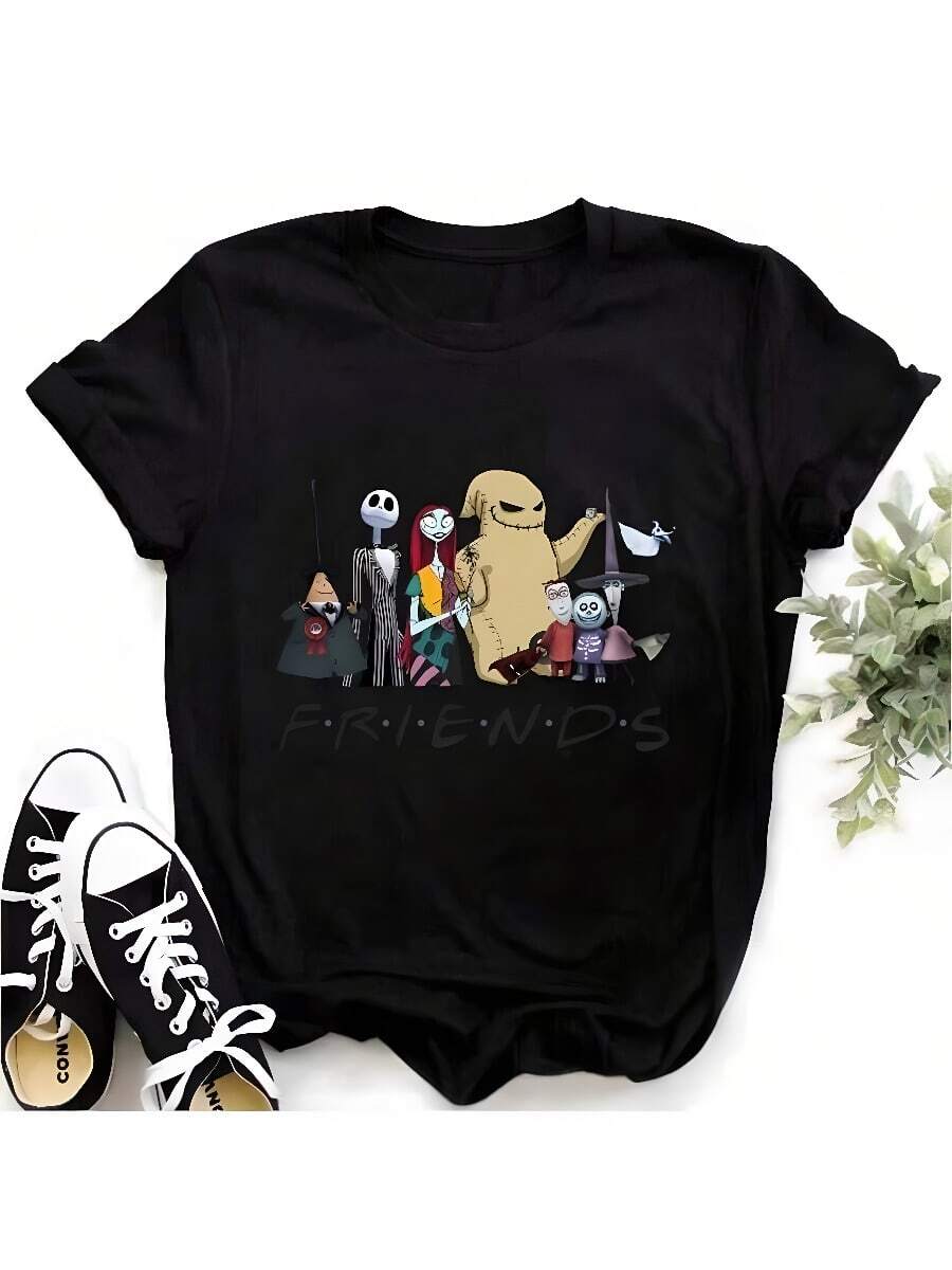 COOL SUMMER DisneySS Nightmare Before Christmas Jack Sally Printed T-Shirt Summer Men Short Sleeve Streetwear T Shirt Harajuku Tshirt Tops - 男款-1件 - 查看 1
