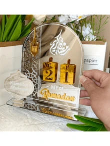 Calendario de cuenta regresiva para festivales, decoración acrílica de escritorio para festivales, cuenta regresiva de 30 días para festivales, decoración artesanal acrílica, decoración para fiestas, regalo para festivales, decoración de habitaciones en dorado, negro y blanco, decoración del hogar, adornos para festivales, miniaturas para el hogar, decoración de Ramadán, decoración de oficina, decoración de Ramadán - Multicolor - Ver 8