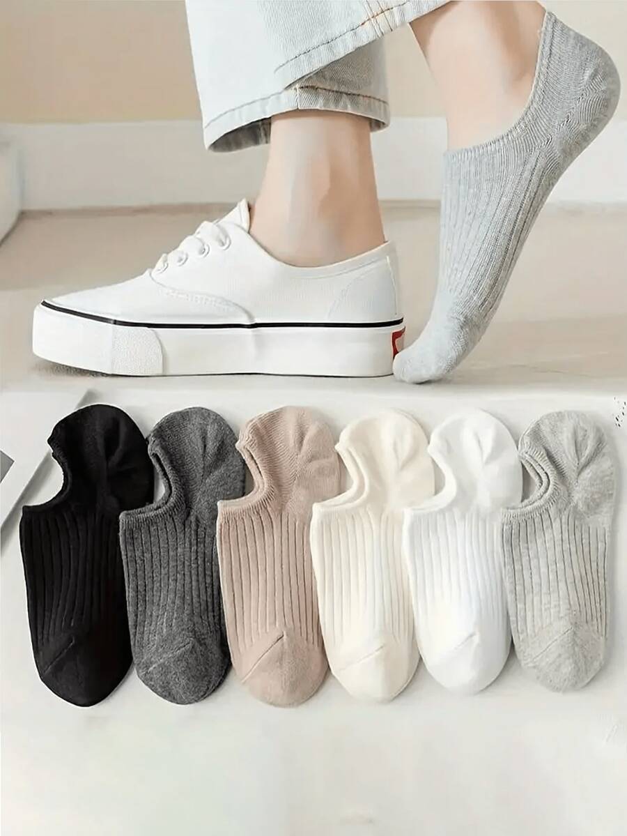 6双装纯色及条纹休闲透气女式船袜 - 常規款 - 查看 1