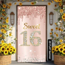 [Banner phẳng 2D] 1 banner trang trí cửa sinh nhật lần thứ 16, màu hồng vàng hồng, dùng trang trí cửa tiệc sinh nhật 16 tuổi. - Nhiều màu - Xem 1