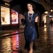 1件盖茨比风格亮片流苏1920年代爵士女郎连衣裙亮片连衣裙复古蕾丝流苏鸡尾酒会礼服亮片派对礼服 - 彩色 - 查看 38