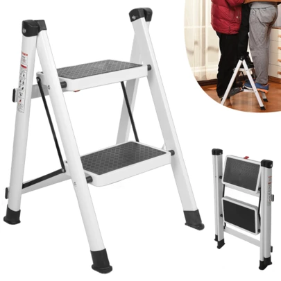2 Step Ladders, Step Ladder Folding Portable Compact,It Is Made Of Carbon Steel Sturdy And Durable MaterialHeavy Duty Anti-Slip Mat Stool, Outdoor Indoor Lightweight Step Stool, Adjustable Steel Step Stool 150kg Max Load, Suitable For Scenarios Such As Home, Workshop, Office, Garden, Etc. It Is A Great Gift