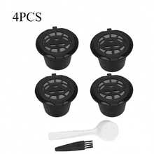 4个装可重复使用咖啡胶囊杯，带勺子、刷子、咖啡过滤器，适用于咖啡机，可用作滤网，也是学校用品。